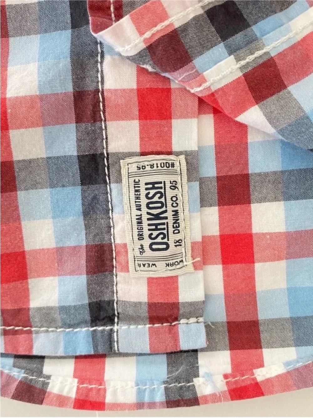 OshKosh B'gosh Red Blue White Plaid Button Down Shirt Long Sleeves Preppy Size 5